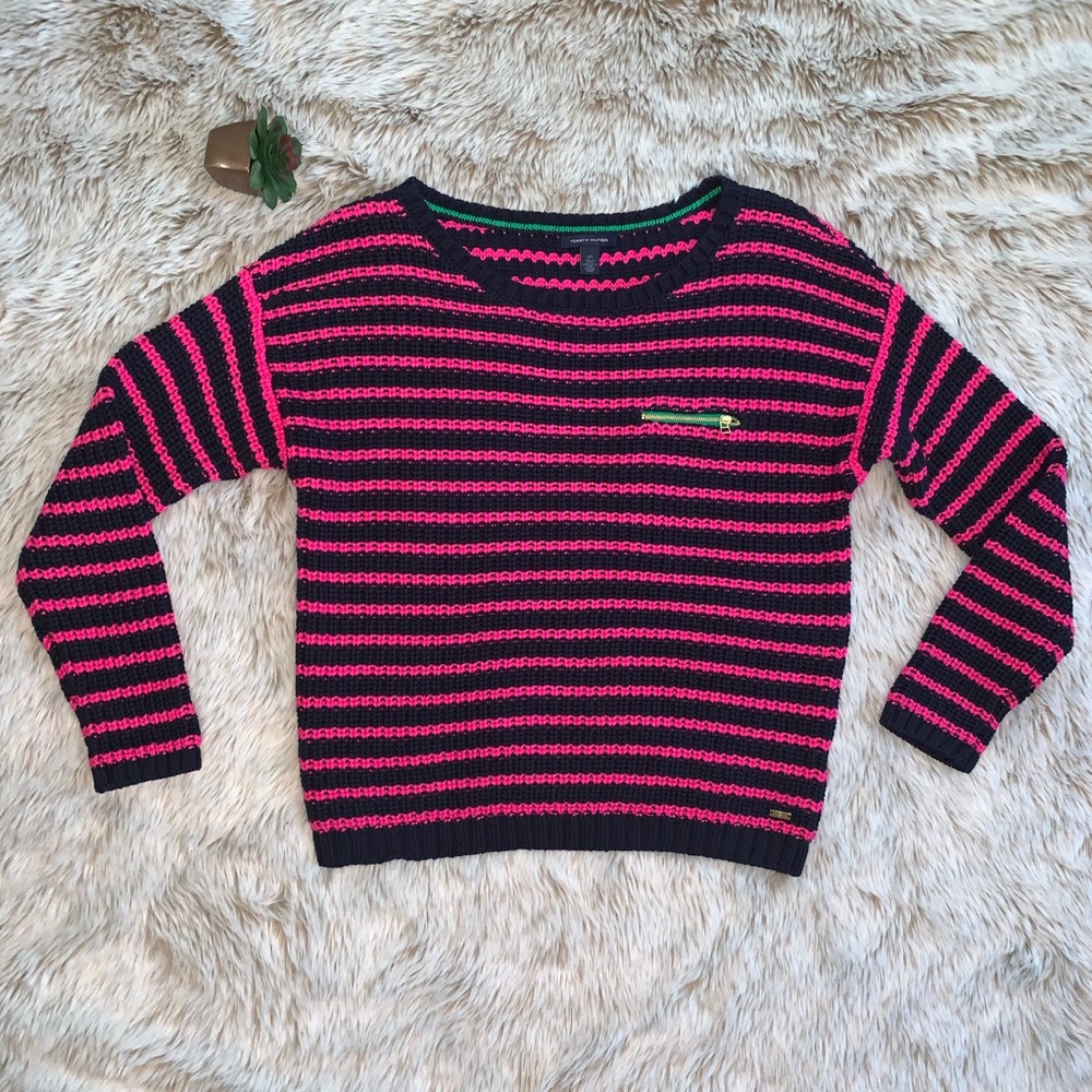 🦋Tommy Hilfiger Magenta/Navy Striped Sweater